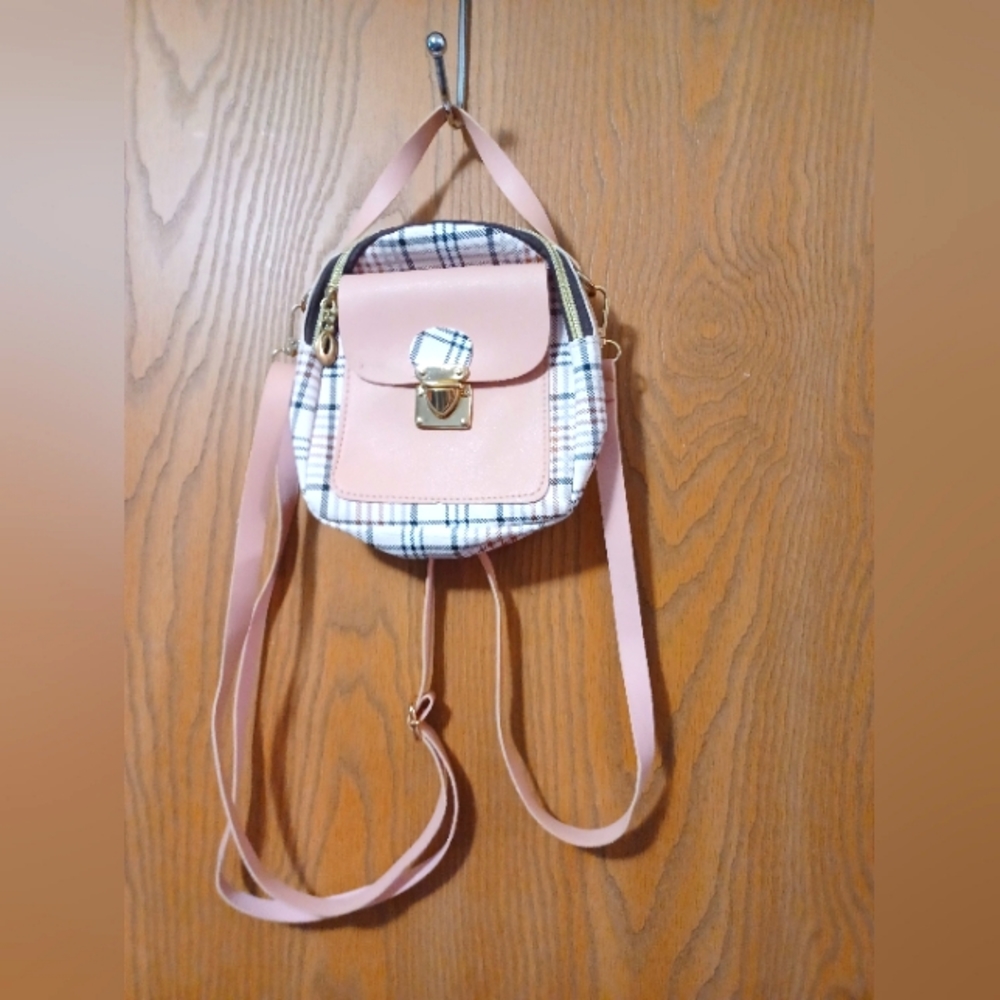 Small plaid PU leather 2-way purse